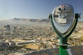 Long range binoculars for tourists and panoramic view of skyline and downtown of El Paso Texas looking toward Juarez, Mexico