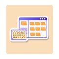 Long-range planning sticker illustration. Calendar, note, text, checkmark, plant. Editable vector graphic design.
