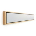 Long Rectangular Mirror with Light Wood Frame Mounted on a White Wall reflection glass Royalty Free Stock Photo