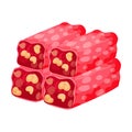 Long rectangular pieces of red nougat. Vector illustration on white background.