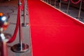 Long red carpet between rope barriers on entrance.