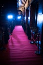 Long red carpet between rope barriers on entrance.