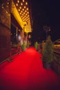 Long red carpet between rope barriers on entrance.