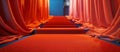 Long Red Carpeted Hallway With Orange Curtains Royalty Free Stock Photo
