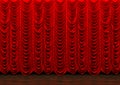 3d rendering. Long red luxury curtains hanging on the wood stage