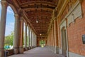 The long, repeating interior view of the Trinkhalle colonnade in Baden-Baden Royalty Free Stock Photo