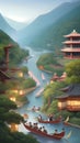 This is a painting accompanying an ancient Chinese poem on the Dragon Boat Festival Royalty Free Stock Photo