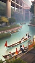 This is a painting accompanying an ancient Chinese poem on the Dragon Boat Festival Royalty Free Stock Photo