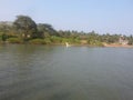 Long river view. small waves on the water body.