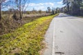 Long road and mossy trees in the country swampland in Georgia