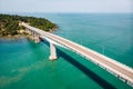 Long road pedestrian bridge TECHO MORAKAT to Snake island KOH PUOS. Sihanoukville. Cambodia Royalty Free Stock Photo