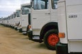 Long row of new MAN VW trucks waiting to be delivered UK 1986 Royalty Free Stock Photo