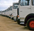 Long row of new MAN VW trucks waiting to be delivered UK 1986 Royalty Free Stock Photo