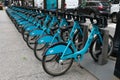 Row of Divvy Bikes in Downtown Chicago
