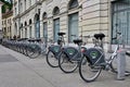 Row of Parked BicikeLJ Self-Service Bike Rental Bicycles