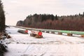 A long row of pipeline being pieced together Royalty Free Stock Photo