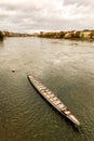 Long Rowing Boat in the Rhine river in Switzerland