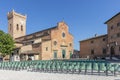 Long rows of empty chairs in Piazza Duomo in the historic center of San Miniato Pisa, Italy, on a sunny day Royalty Free Stock Photo