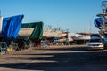 Long rows of sailboats in winter storage...