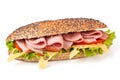 Long sandwich with lettuce, tomatoes and ham Royalty Free Stock Photo