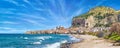 Long sandy beach and blue sea in Cefalu, Sicily, Italy Royalty Free Stock Photo