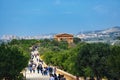 Long scenic road to the Temple of Concordia, Agrigento city on the background Royalty Free Stock Photo