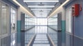 Long school corridor with blue,green and white lockers Royalty Free Stock Photo