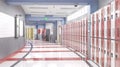 Long school corridor with red lockers Royalty Free Stock Photo