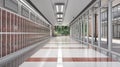 Long school corridor with red lockers Royalty Free Stock Photo