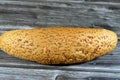 Long sesame bun bread, a fresh baked loaf of bread French Fino ready to fillings, typically filled with savory fillings, made from Royalty Free Stock Photo