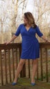 Long Sexy legs, stilettos. short blue dress