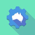 Long shadow gear icon with a map of Australia Royalty Free Stock Photo