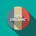 Long shadow round button with the text 100% ORGANIC