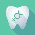 Long shadow tooth with the mercury planet symbol Royalty Free Stock Photo