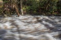 Long shadows over rushing flood waters in the Great Smoky Mountains, space for text Royalty Free Stock Photo
