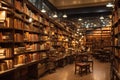 Long shelves with many old vintage books in the liberary. ai generative Royalty Free Stock Photo