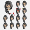 long shiny hair girl emotions. Facial lady Girl Avatar. Hand drawn style vector