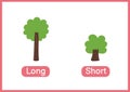 Long and short opposite adjectives educational flashcard. Flashcard with trees for school and preschool Royalty Free Stock Photo