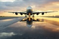 long shot of a cargo plane taxiing on a runway