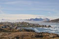 Long shot of Kulusuk town in east Greenland