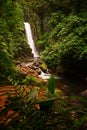 Long shot of a the majestic La Paz waterfalls in the middle of a lush forest  in Cinchona Costa Rica Royalty Free Stock Photo