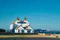 Long shot of the old Neptune pub on the beach of Whitstable, Kent.