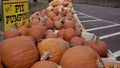 Long shot of pumpkins for sale on side of road Ellijay Georgia