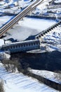 Long shot winter aerial hydroelectric dam