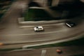 Long shutter photo of car in city track. Motion blur concept