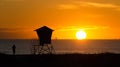 Beachgoers watch sunset  near Crystal Pier in San Diego Royalty Free Stock Photo