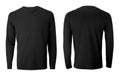 Long sleeve black t-shirt with front and back views isolated on white