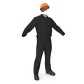 Long Sleeve Coveralls Uniform With Orange Hardhat On White. 3D illustration, isolated