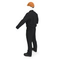 Long Sleeve Coveralls Uniform With Orange Hardhat On White. 3D illustration, isolated