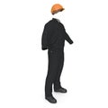 Long Sleeve Coveralls Uniform With Orange Hardhat On White. 3D illustration, isolated